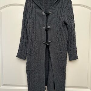 Cozy Hooded Gray Cable Knit Cardigan